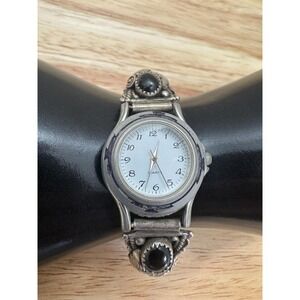 Vintage Sampson Yazzie Sterling Silver & Onyx Bracelet Watch